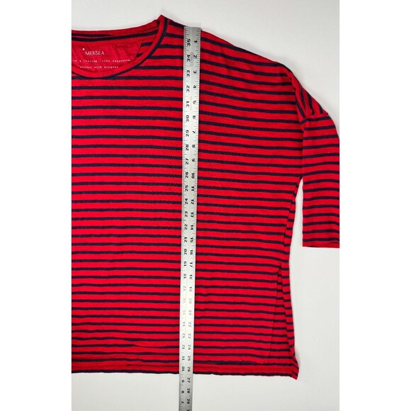 Mersea Catalina Slub Knit Top Women One Size Red Navy Stripe Relaxed Coastal Tee - Picture 10 of 12